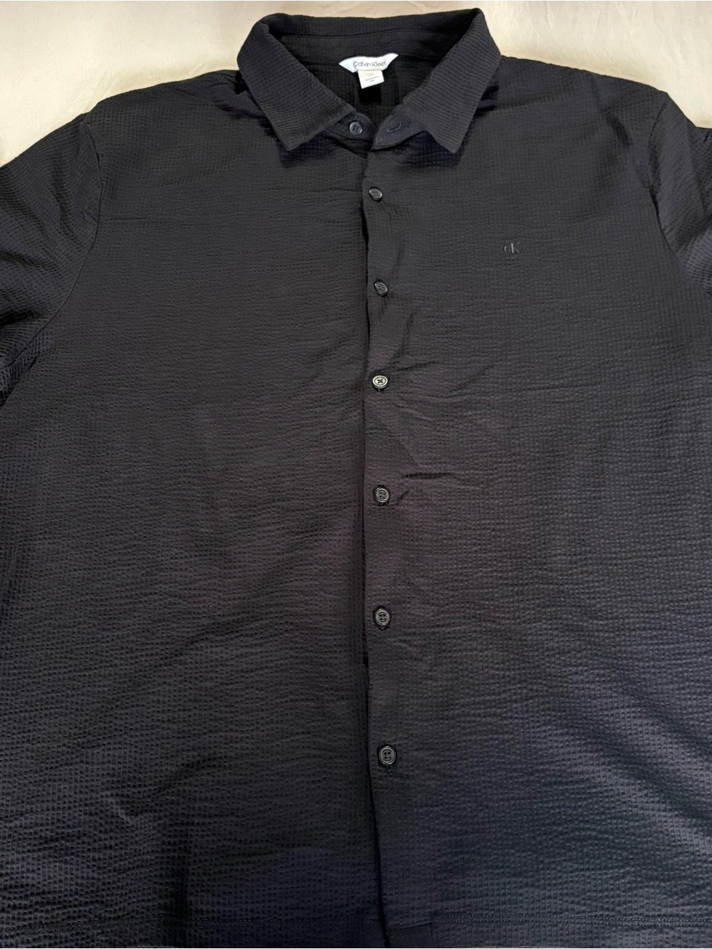 Calvin Klein Black Lightweight Textured Button-Front Shirt.